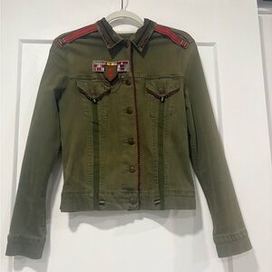 Women's Olive Utility Jacket with Red Accents